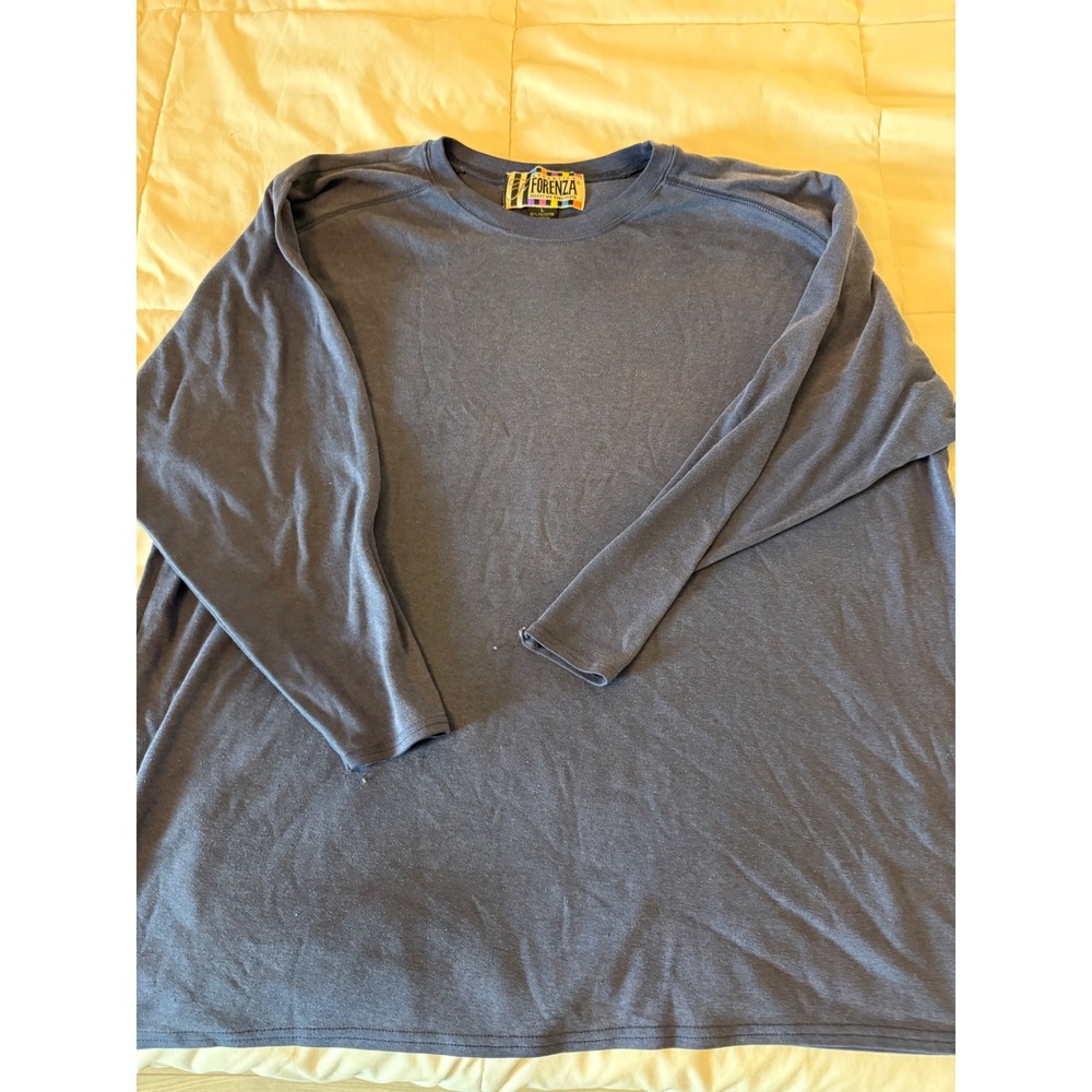 Vintage Forenza Navy Blue Long Sleeve T-Shirt Mens Large Crew Neck Raglan Cotton